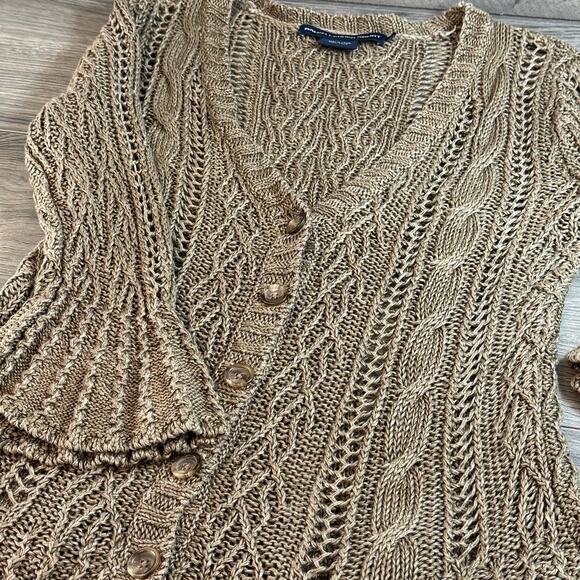 Ralph Lauren Sport 100% Linen Cardigan Sweater Size S Open Knit Feminine Neutral - Picture 14 of 16